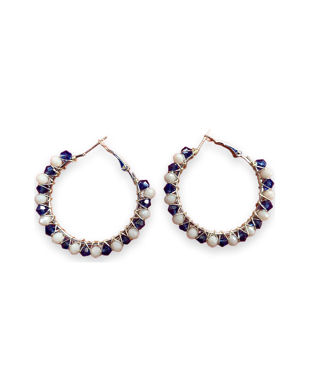 Argollas grandes con perlas y cristal azul
