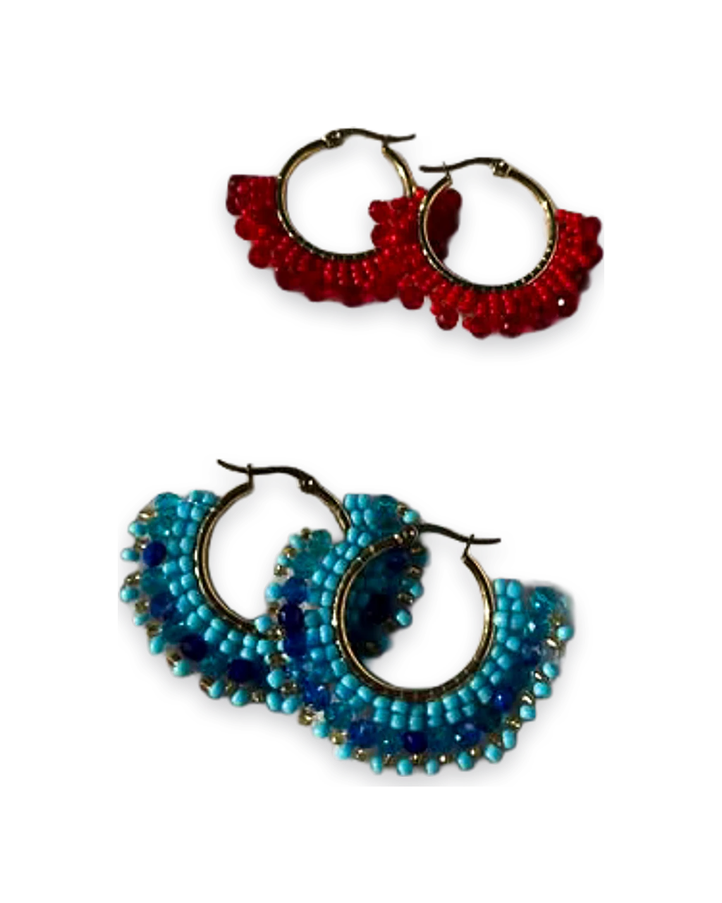 Argollas de mostacilla roja y turquesa