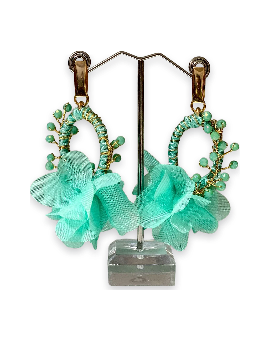 Aros turquesa con flores