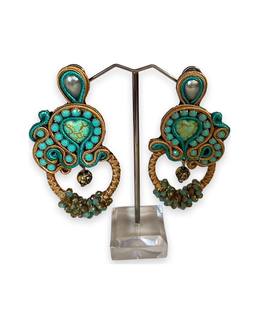 Aros Romance turquesa y dorado