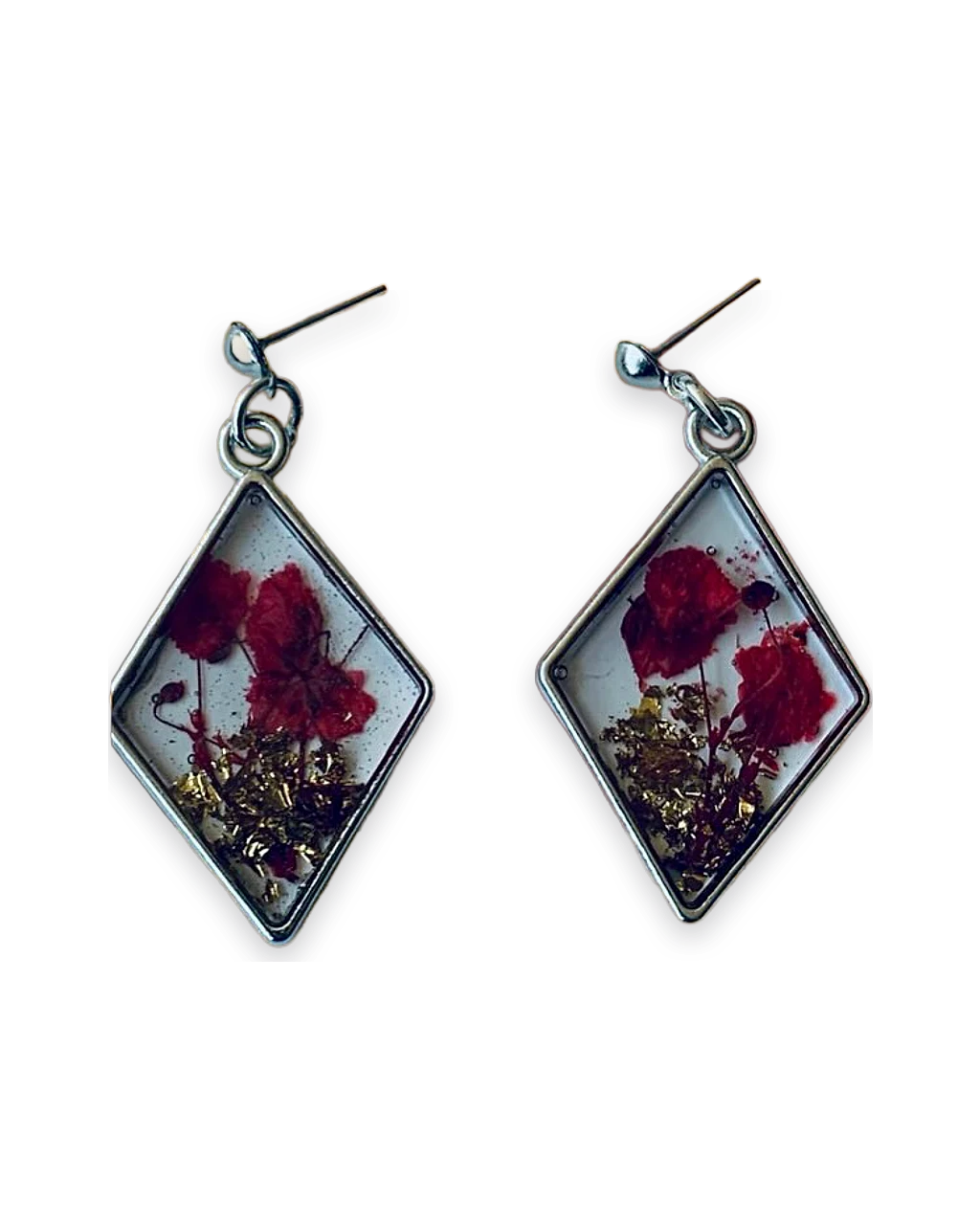 Aros rombo de resina con flores